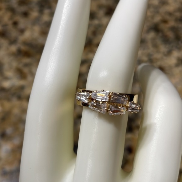 Cubic Zirconia Cluster Stacked Gold Adjustable Ring - Picture 13 of 14